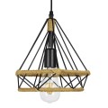 GloboStar® FLUTED 01421 Vintage Κρεμαστό Φωτιστικό Οροφής Μονόφωτο 1 x E27 Μαύρο Μεταλλικό με Μπεζ Σχοινί Φ25 x Υ24cm
