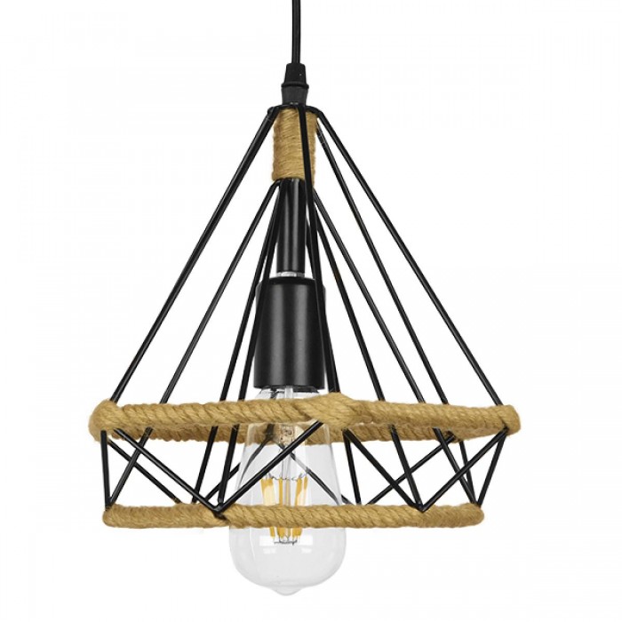 GloboStar® FLUTED 01421 Vintage Κρεμαστό Φωτιστικό Οροφής Μονόφωτο 1 x E27 Μαύρο Μεταλλικό με Μπεζ Σχοινί Φ25 x Υ24cm GloboStar® FLUTED 01421 Vintage Κρεμαστό Φωτιστικό Οροφής Μονόφωτο 1 x E27 Μαύρο Μεταλλικό με Μπεζ Σχοινί Φ25 x Υ24cm