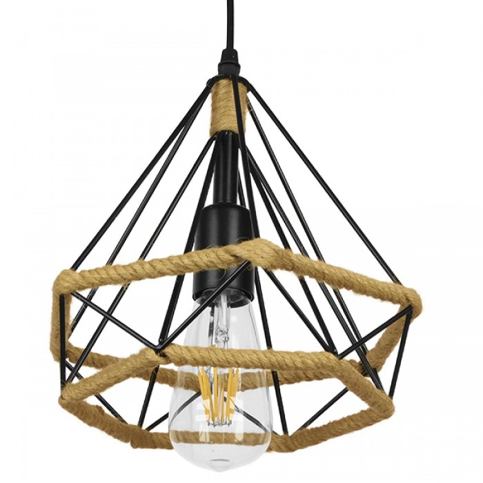 GloboStar® FLUTED 01421 Vintage Κρεμαστό Φωτιστικό Οροφής Μονόφωτο 1 x E27 Μαύρο Μεταλλικό με Μπεζ Σχοινί Φ25 x Υ24cm GloboStar® FLUTED 01421 Vintage Κρεμαστό Φωτιστικό Οροφής Μονόφωτο 1 x E27 Μαύρο Μεταλλικό με Μπεζ Σχοινί Φ25 x Υ24cm