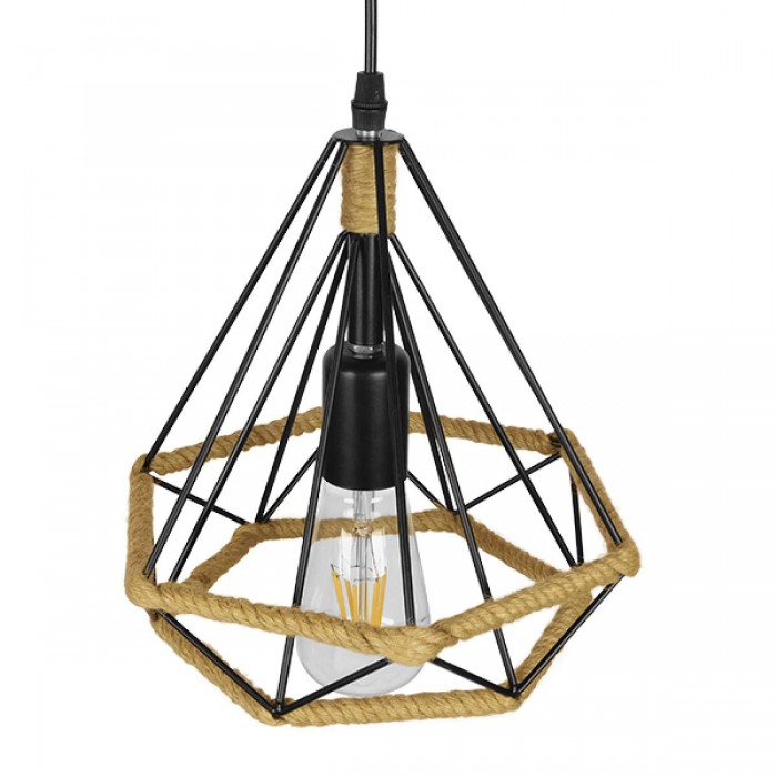 GloboStar® FLUTED 01421 Vintage Κρεμαστό Φωτιστικό Οροφής Μονόφωτο 1 x E27 Μαύρο Μεταλλικό με Μπεζ Σχοινί Φ25 x Υ24cm GloboStar® FLUTED 01421 Vintage Κρεμαστό Φωτιστικό Οροφής Μονόφωτο 1 x E27 Μαύρο Μεταλλικό με Μπεζ Σχοινί Φ25 x Υ24cm