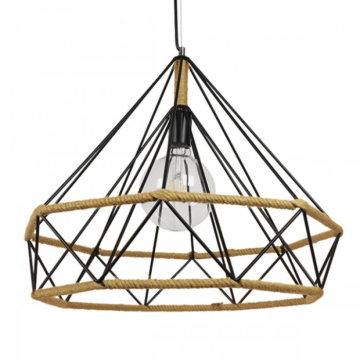 GloboStar® CONCRETE 01422 Vintage Κρεμαστό Φωτιστικό Οροφής Μονόφωτο 1 x E27 Μαύρο Μεταλλικό με Μπεζ Σχοινί Φ50 x Υ44cm GloboStar® CONCRETE 01422 Vintage Κρεμαστό Φωτιστικό Οροφής Μονόφωτο 1 x E27 Μαύρο Μεταλλικό με Μπεζ Σχοινί Φ50 x Υ44cm