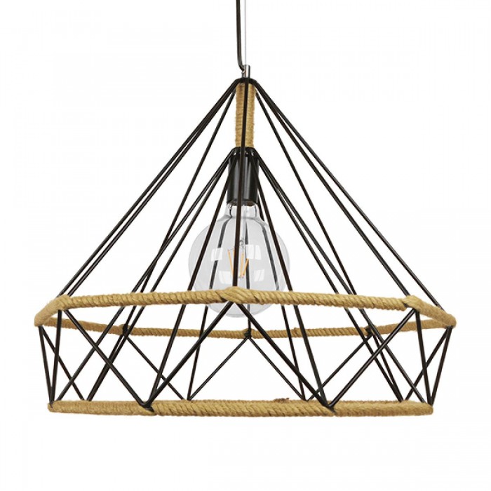 GloboStar® CONCRETE 01422 Vintage Κρεμαστό Φωτιστικό Οροφής Μονόφωτο 1 x E27 Μαύρο Μεταλλικό με Μπεζ Σχοινί Φ50 x Υ44cm GloboStar® CONCRETE 01422 Vintage Κρεμαστό Φωτιστικό Οροφής Μονόφωτο 1 x E27 Μαύρο Μεταλλικό με Μπεζ Σχοινί Φ50 x Υ44cm