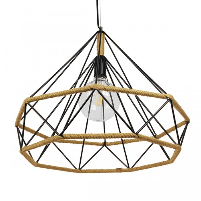 GloboStar® CONCRETE 01422 Vintage Κρεμαστό Φωτιστικό Οροφής Μονόφωτο 1 x E27 Μαύρο Μεταλλικό με Μπεζ Σχοινί Φ50 x Υ44cm GloboStar® CONCRETE 01422 Vintage Κρεμαστό Φωτιστικό Οροφής Μονόφωτο 1 x E27 Μαύρο Μεταλλικό με Μπεζ Σχοινί Φ50 x Υ44cm