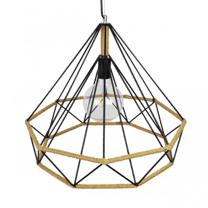 GloboStar® CONCRETE 01422 Vintage Κρεμαστό Φωτιστικό Οροφής Μονόφωτο 1 x E27 Μαύρο Μεταλλικό με Μπεζ Σχοινί Φ50 x Υ44cm GloboStar® CONCRETE 01422 Vintage Κρεμαστό Φωτιστικό Οροφής Μονόφωτο 1 x E27 Μαύρο Μεταλλικό με Μπεζ Σχοινί Φ50 x Υ44cm
