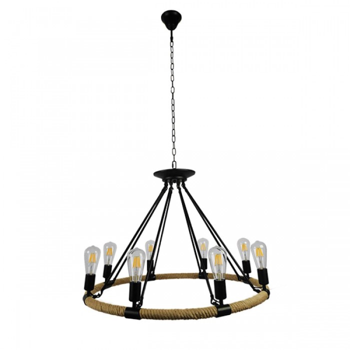 GloboStar® MILLBANK 01423 Vintage Κρεμαστό Φωτιστικό Οροφής Πολύφωτο 8 x E27 Μαύρο Μεταλλικό με Μπεζ Σχοινί Φ80 x Υ60cm GloboStar® MILLBANK 01423 Vintage Κρεμαστό Φωτιστικό Οροφής Πολύφωτο 8 x E27 Μαύρο Μεταλλικό με Μπεζ Σχοινί Φ80 x Υ60cm