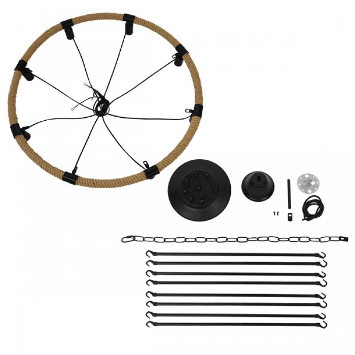 GloboStar® MILLBANK 01423 Vintage Κρεμαστό Φωτιστικό Οροφής Πολύφωτο 8 x E27 Μαύρο Μεταλλικό με Μπεζ Σχοινί Φ80 x Υ60cm GloboStar® MILLBANK 01423 Vintage Κρεμαστό Φωτιστικό Οροφής Πολύφωτο 8 x E27 Μαύρο Μεταλλικό με Μπεζ Σχοινί Φ80 x Υ60cm