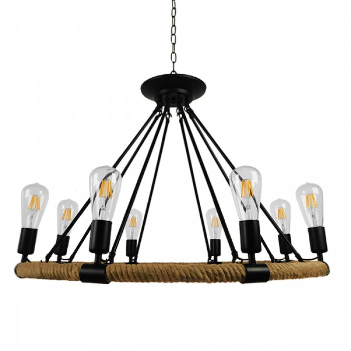 GloboStar® MILLBANK 01423 Vintage Κρεμαστό Φωτιστικό Οροφής Πολύφωτο 8 x E27 Μαύρο Μεταλλικό με Μπεζ Σχοινί Φ80 x Υ60cm GloboStar® MILLBANK 01423 Vintage Κρεμαστό Φωτιστικό Οροφής Πολύφωτο 8 x E27 Μαύρο Μεταλλικό με Μπεζ Σχοινί Φ80 x Υ60cm