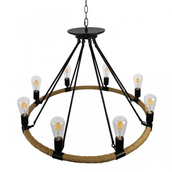 GloboStar® MILLBANK 01423 Vintage Κρεμαστό Φωτιστικό Οροφής Πολύφωτο 8 x E27 Μαύρο Μεταλλικό με Μπεζ Σχοινί Φ80 x Υ60cm GloboStar® MILLBANK 01423 Vintage Κρεμαστό Φωτιστικό Οροφής Πολύφωτο 8 x E27 Μαύρο Μεταλλικό με Μπεζ Σχοινί Φ80 x Υ60cm