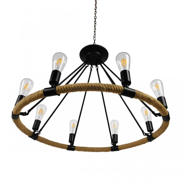 GloboStar® MILLBANK 01423 Vintage Κρεμαστό Φωτιστικό Οροφής Πολύφωτο 8 x E27 Μαύρο Μεταλλικό με Μπεζ Σχοινί Φ80 x Υ60cm GloboStar® MILLBANK 01423 Vintage Κρεμαστό Φωτιστικό Οροφής Πολύφωτο 8 x E27 Μαύρο Μεταλλικό με Μπεζ Σχοινί Φ80 x Υ60cm