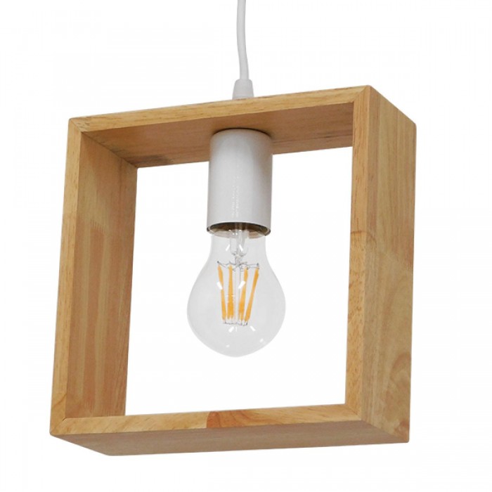 GloboStar® ELISE 01428 Μοντέρνο Κρεμαστό Φωτιστικό Οροφής Μονόφωτο 1 x E27 Μπεζ Ξύλινο Δρυς Μ20 x Π8 x Υ23cm