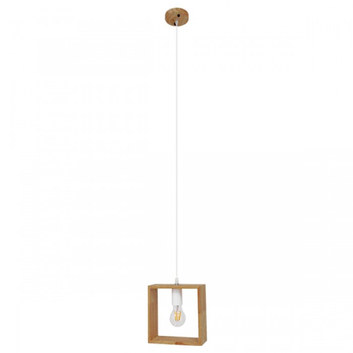GloboStar® ELISE 01428 Μοντέρνο Κρεμαστό Φωτιστικό Οροφής Μονόφωτο 1 x E27 Μπεζ Ξύλινο Δρυς Μ20 x Π8 x Υ23cm