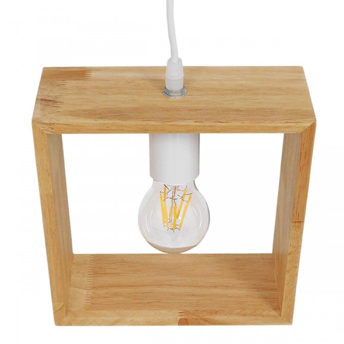 GloboStar® ELISE 01428 Μοντέρνο Κρεμαστό Φωτιστικό Οροφής Μονόφωτο 1 x E27 Μπεζ Ξύλινο Δρυς Μ20 x Π8 x Υ23cm