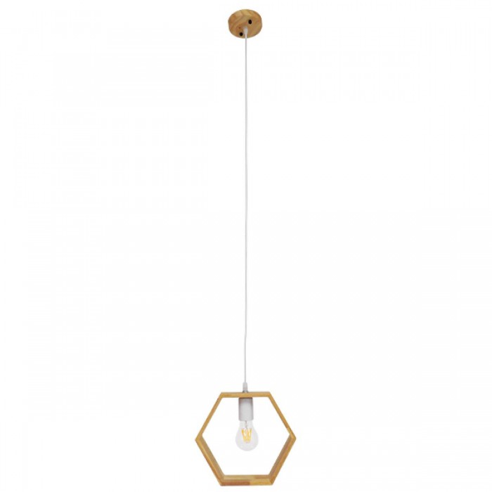GloboStar® ELISE 01429 Μοντέρνο Κρεμαστό Φωτιστικό Οροφής Μονόφωτο 1 x E27 Μπεζ Ξύλινο Δρυς Μ26 x Π8 x Υ25cm