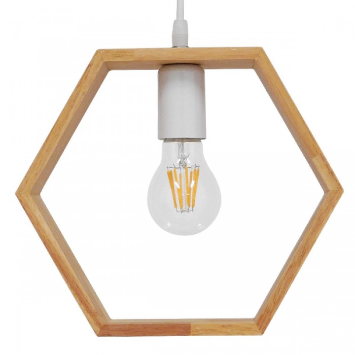 GloboStar® ELISE 01429 Μοντέρνο Κρεμαστό Φωτιστικό Οροφής Μονόφωτο 1 x E27 Μπεζ Ξύλινο Δρυς Μ26 x Π8 x Υ25cm