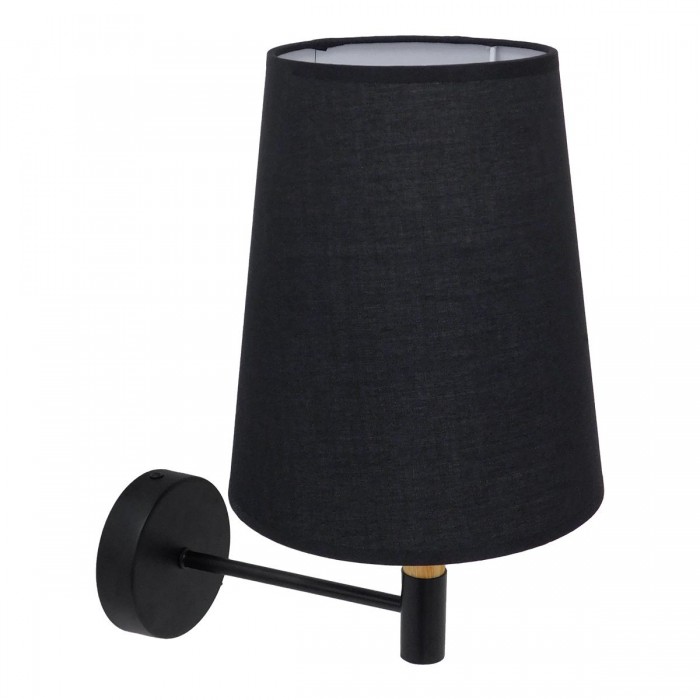 GloboStar® LYDFORD 01432 Μοντέρνο Φωτιστικό Τοίχου Απλίκα Μονόφωτο Μαύρο με Μπέζ Ξύλο Μεταλλικό Φ20 x Y36cm