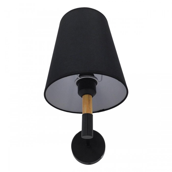 GloboStar® LYDFORD 01432 Μοντέρνο Φωτιστικό Τοίχου Απλίκα Μονόφωτο Μαύρο με Μπέζ Ξύλο Μεταλλικό Φ20 x Y36cm