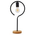 GloboStar® HONOR ROUND 01434 Μοντέρνο Επιτραπέζιο Φωτιστικό Πορτατίφ Μονόφωτο Μαύρο Μεταλλικό με Ξύλινη Βάση Δρυς Φ20 x Υ42cm