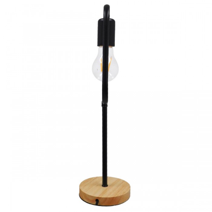 GloboStar® HONOR SQUARE 01435 Μοντέρνο Επιτραπέζιο Φωτιστικό Πορτατίφ Μονόφωτο Μαύρο Μεταλλικό με Ξύλινη Βάση Δρυς Μ20 x Π20 x Υ42cm