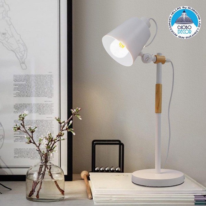 GloboStar® VERITY 01440 Μοντέρνο Επιτραπέζιο Φωτιστικό Πορτατίφ Μονόφωτο Λευκό Μεταλλικό με Ξύλινες Λεπτομέρειες Φ13 x Υ56cm GloboStar® VERITY 01440 Μοντέρνο Επιτραπέζιο Φωτιστικό Πορτατίφ Μονόφωτο Λευκό Μεταλλικό με Ξύλινες Λεπτομέρειες Φ13 x Υ56cm