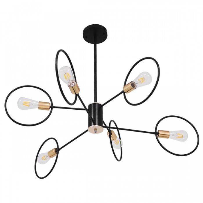 GloboStar® NEXUS 01446 Μοντέρνο Industrial Φωτιστικό Οροφής Πολύφωτο 6 x E27 Μαύρο με Χρυσές Λεπτομέρειες Μεταλλικό Φ46 x Y74cm GloboStar® NEXUS 01446 Μοντέρνο Industrial Φωτιστικό Οροφής Πολύφωτο 6 x E27 Μαύρο με Χρυσές Λεπτομέρειες Μεταλλικό Φ46 x Y74cm