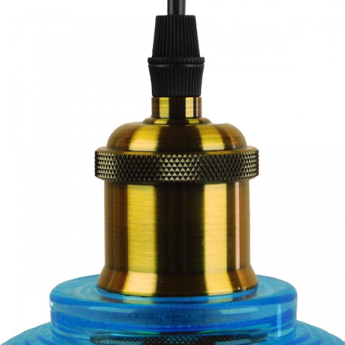 GloboStar® SEGRETO 01452 Vintage Κρεμαστό Φωτιστικό Οροφής Μονόφωτο 1 x E27 Μπλε Γυάλινο Διάφανο Καμπάνα με Χρυσό Ντουί Φ14 x Υ18cm GloboStar® SEGRETO 01452 Vintage Κρεμαστό Φωτιστικό Οροφής Μονόφωτο 1 x E27 Μπλε Γυάλινο Διάφανο Καμπάνα με Χρυσό Ντουί Φ14 x Υ18cm