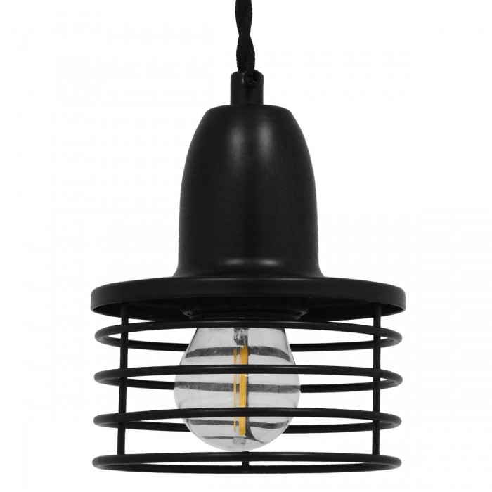 GloboStar® MANHATTAN 01456 Μοντέρνο Industrial Κρεμαστό Φωτιστικό Οροφής Μονόφωτο 1 x E27 Μεταλλικό Μαύρο Καμπάνα Φ11 x Υ14cm