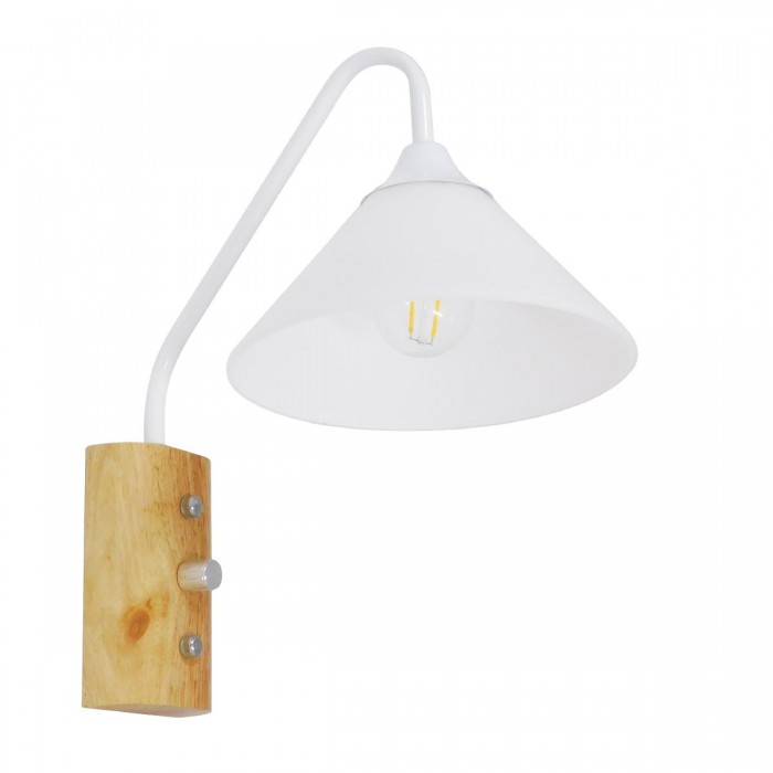 GloboStar® ALESSIA 01458 Μοντέρνο Φωτιστικό Τοίχου Απλίκα Μονόφωτο Λευκό με Ξύλινη Βάση και Διακόπτη ON/OFF Μεταλλικό Φ18 x Y29cm GloboStar® ALESSIA 01458 Μοντέρνο Φωτιστικό Τοίχου Απλίκα Μονόφωτο Λευκό με Ξύλινη Βάση και Διακόπτη ON/OFF Μεταλλικό Φ18 x Y29cm