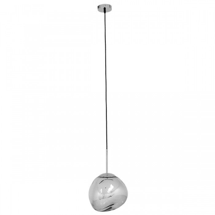 GloboStar® DIXAR 01460 Μοντέρνο Κρεμαστό Φωτιστικό Οροφής Μονόφωτο 1 x E27 Γυάλινο Ασημί Νίκελ Φ28 x Υ40cm