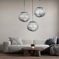 GloboStar® DIXAR 01464 Μοντέρνο Κρεμαστό Φωτιστικό Οροφής Μονόφωτο 1 x E27 Γυάλινο Ασημί Νίκελ Φ36 x Υ45cm