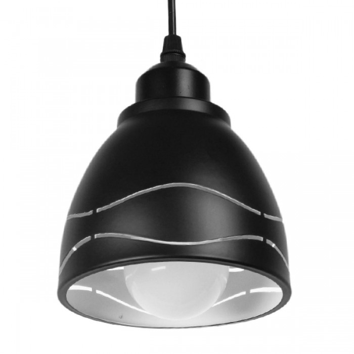 GloboStar® LAGUNA 01477 Μοντέρνο Κρεμαστό Φωτιστικό Οροφής Μονόφωτο 1 x E27 Μεταλλικό Μαύρο Λευκό Καμπάνα Φ13 x Υ14cm