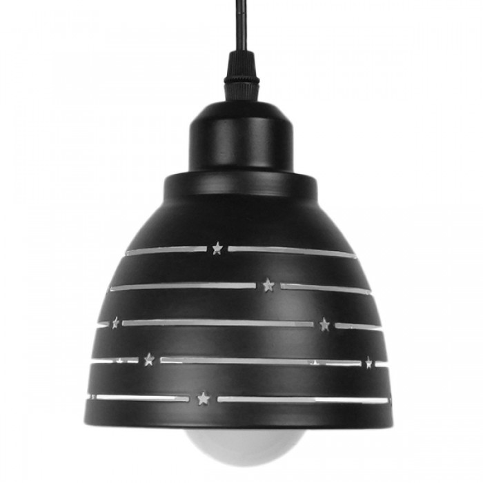 GloboStar® LINE STARS 01483 Μοντέρνο Κρεμαστό Φωτιστικό Οροφής Μονόφωτο 1 x E27 Μεταλλικό Μαύρο Λευκό Καμπάνα Φ13 x Υ14cm