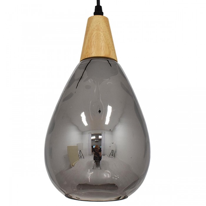 GloboStar® NOAH 01489 Μοντέρνο Κρεμαστό Φωτιστικό Οροφής Μονόφωτο 1 x E27 Γυάλινο με Ξύλο Μαύρο Φιμέ Νίκελ Φ16 x Υ30cm GloboStar® NOAH 01489 Μοντέρνο Κρεμαστό Φωτιστικό Οροφής Μονόφωτο 1 x E27 Γυάλινο με Ξύλο Μαύρο Φιμέ Νίκελ Φ16 x Υ30cm