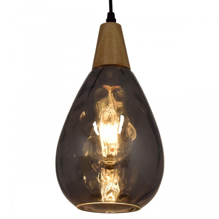 GloboStar® NOAH 01489 Μοντέρνο Κρεμαστό Φωτιστικό Οροφής Μονόφωτο 1 x E27 Γυάλινο με Ξύλο Μαύρο Φιμέ Νίκελ Φ16 x Υ30cm GloboStar® NOAH 01489 Μοντέρνο Κρεμαστό Φωτιστικό Οροφής Μονόφωτο 1 x E27 Γυάλινο με Ξύλο Μαύρο Φιμέ Νίκελ Φ16 x Υ30cm