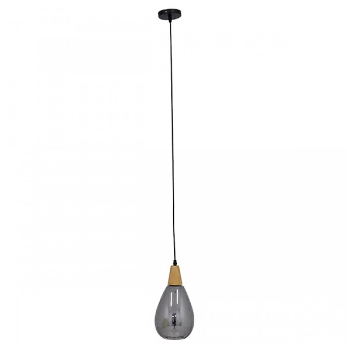 GloboStar® NOAH 01489 Μοντέρνο Κρεμαστό Φωτιστικό Οροφής Μονόφωτο 1 x E27 Γυάλινο με Ξύλο Μαύρο Φιμέ Νίκελ Φ16 x Υ30cm GloboStar® NOAH 01489 Μοντέρνο Κρεμαστό Φωτιστικό Οροφής Μονόφωτο 1 x E27 Γυάλινο με Ξύλο Μαύρο Φιμέ Νίκελ Φ16 x Υ30cm