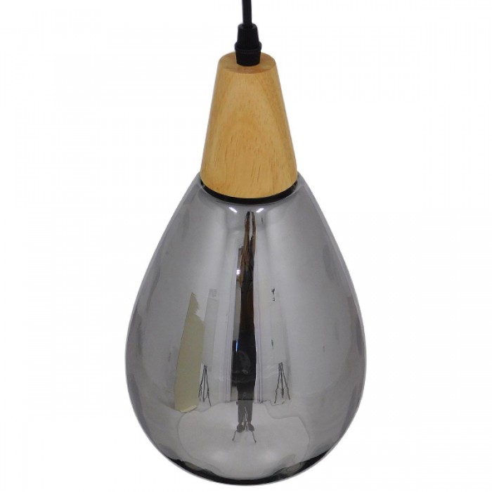 GloboStar® NOAH 01489 Μοντέρνο Κρεμαστό Φωτιστικό Οροφής Μονόφωτο 1 x E27 Γυάλινο με Ξύλο Μαύρο Φιμέ Νίκελ Φ16 x Υ30cm GloboStar® NOAH 01489 Μοντέρνο Κρεμαστό Φωτιστικό Οροφής Μονόφωτο 1 x E27 Γυάλινο με Ξύλο Μαύρο Φιμέ Νίκελ Φ16 x Υ30cm