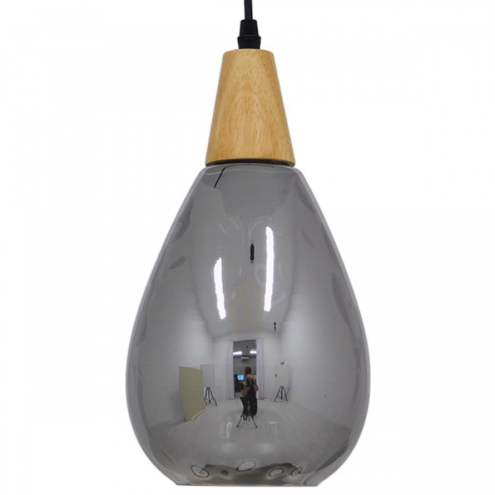 GloboStar® NOAH 01489 Μοντέρνο Κρεμαστό Φωτιστικό Οροφής Μονόφωτο 1 x E27 Γυάλινο με Ξύλο Μαύρο Φιμέ Νίκελ Φ16 x Υ30cm GloboStar® NOAH 01489 Μοντέρνο Κρεμαστό Φωτιστικό Οροφής Μονόφωτο 1 x E27 Γυάλινο με Ξύλο Μαύρο Φιμέ Νίκελ Φ16 x Υ30cm