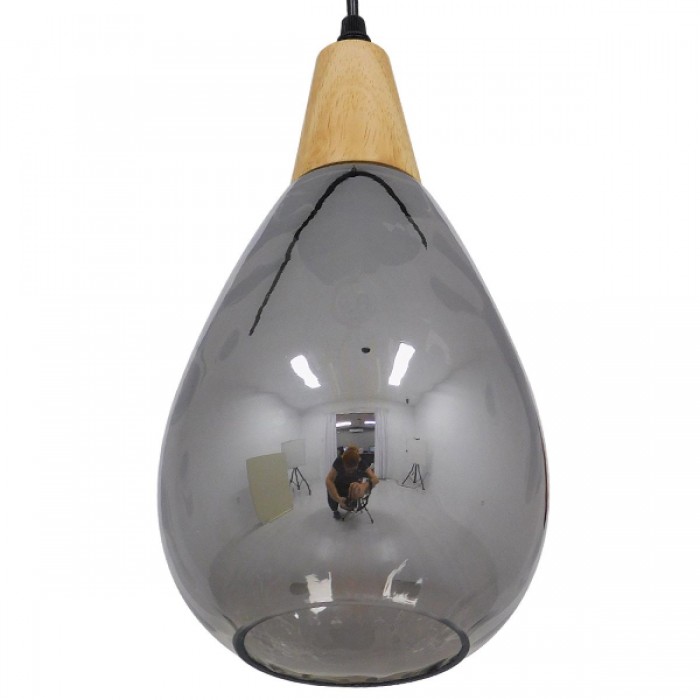 GloboStar® NOAH 01489 Μοντέρνο Κρεμαστό Φωτιστικό Οροφής Μονόφωτο 1 x E27 Γυάλινο με Ξύλο Μαύρο Φιμέ Νίκελ Φ16 x Υ30cm GloboStar® NOAH 01489 Μοντέρνο Κρεμαστό Φωτιστικό Οροφής Μονόφωτο 1 x E27 Γυάλινο με Ξύλο Μαύρο Φιμέ Νίκελ Φ16 x Υ30cm