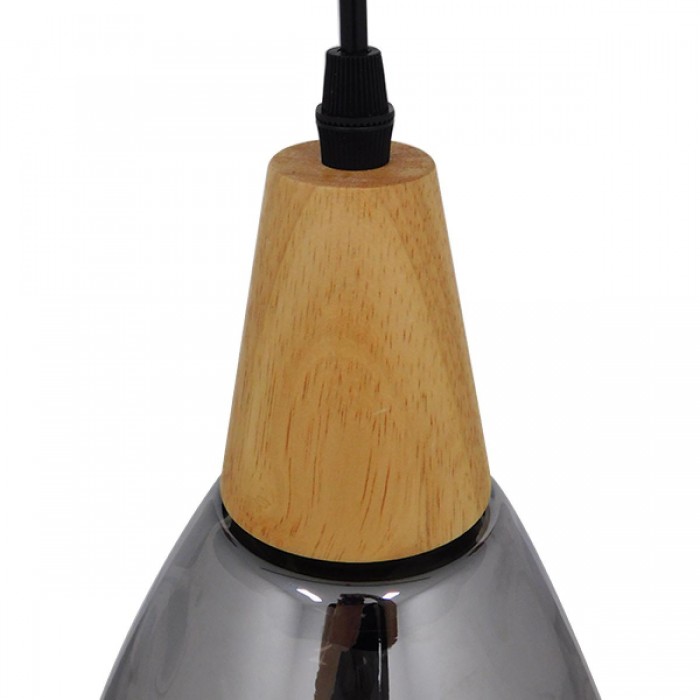 GloboStar® NOAH 01489 Μοντέρνο Κρεμαστό Φωτιστικό Οροφής Μονόφωτο 1 x E27 Γυάλινο με Ξύλο Μαύρο Φιμέ Νίκελ Φ16 x Υ30cm GloboStar® NOAH 01489 Μοντέρνο Κρεμαστό Φωτιστικό Οροφής Μονόφωτο 1 x E27 Γυάλινο με Ξύλο Μαύρο Φιμέ Νίκελ Φ16 x Υ30cm