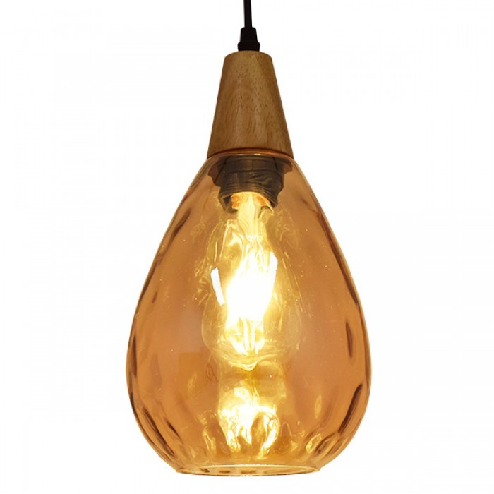 GloboStar® NOAH 01490 Μοντέρνο Κρεμαστό Φωτιστικό Οροφής Μονόφωτο 1 x E27 Γυάλινο με Ξύλο Μελί Φ16 x Υ30cm GloboStar® NOAH 01490 Μοντέρνο Κρεμαστό Φωτιστικό Οροφής Μονόφωτο 1 x E27 Γυάλινο με Ξύλο Μελί Φ16 x Υ30cm