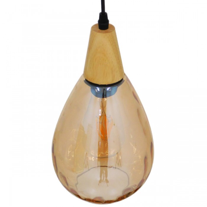 GloboStar® NOAH 01490 Μοντέρνο Κρεμαστό Φωτιστικό Οροφής Μονόφωτο 1 x E27 Γυάλινο με Ξύλο Μελί Φ16 x Υ30cm GloboStar® NOAH 01490 Μοντέρνο Κρεμαστό Φωτιστικό Οροφής Μονόφωτο 1 x E27 Γυάλινο με Ξύλο Μελί Φ16 x Υ30cm
