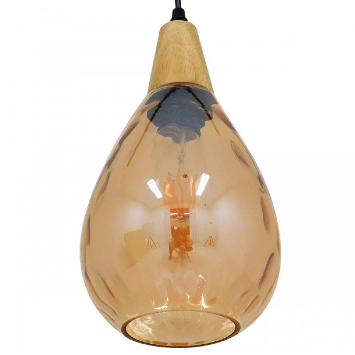 GloboStar® NOAH 01490 Μοντέρνο Κρεμαστό Φωτιστικό Οροφής Μονόφωτο 1 x E27 Γυάλινο με Ξύλο Μελί Φ16 x Υ30cm GloboStar® NOAH 01490 Μοντέρνο Κρεμαστό Φωτιστικό Οροφής Μονόφωτο 1 x E27 Γυάλινο με Ξύλο Μελί Φ16 x Υ30cm