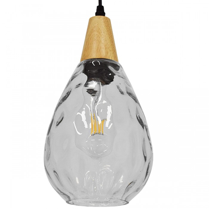 GloboStar® NOAH 01491 Μοντέρνο Κρεμαστό Φωτιστικό Οροφής Μονόφωτο 1 x E27 Γυάλινο με Ξύλο Διάφανο Φ16 x Υ30cm GloboStar® NOAH 01491 Μοντέρνο Κρεμαστό Φωτιστικό Οροφής Μονόφωτο 1 x E27 Γυάλινο με Ξύλο Διάφανο Φ16 x Υ30cm