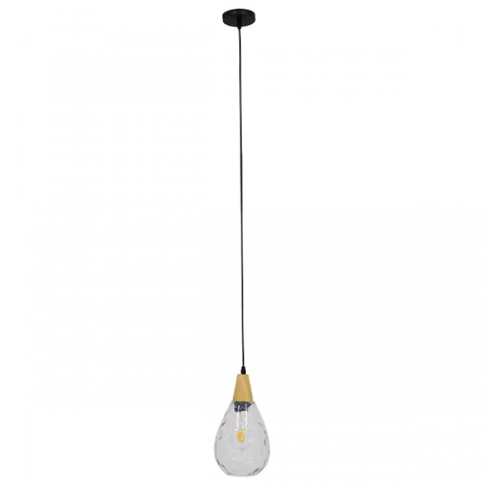 GloboStar® NOAH 01491 Μοντέρνο Κρεμαστό Φωτιστικό Οροφής Μονόφωτο 1 x E27 Γυάλινο με Ξύλο Διάφανο Φ16 x Υ30cm GloboStar® NOAH 01491 Μοντέρνο Κρεμαστό Φωτιστικό Οροφής Μονόφωτο 1 x E27 Γυάλινο με Ξύλο Διάφανο Φ16 x Υ30cm