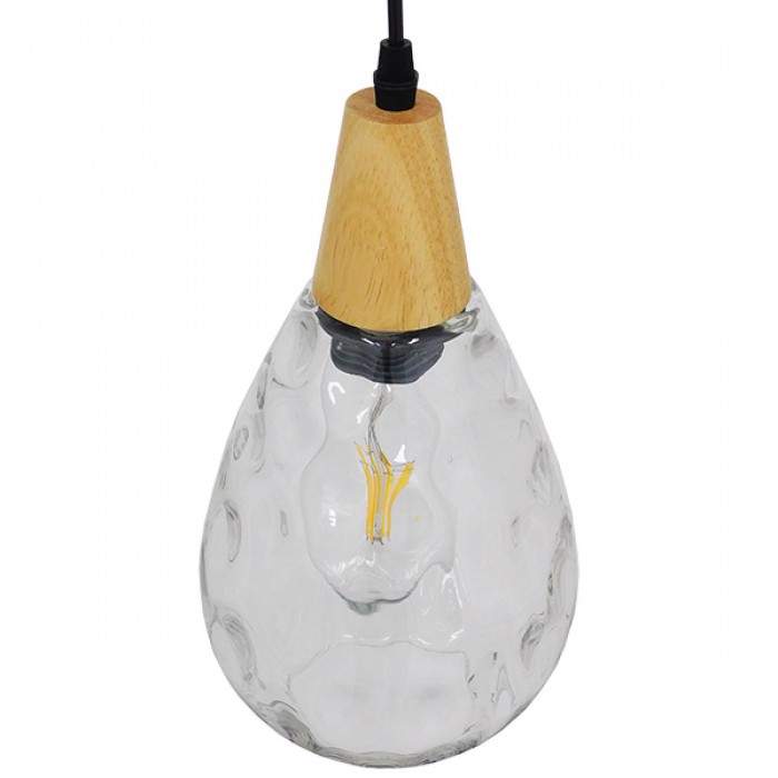 GloboStar® NOAH 01491 Μοντέρνο Κρεμαστό Φωτιστικό Οροφής Μονόφωτο 1 x E27 Γυάλινο με Ξύλο Διάφανο Φ16 x Υ30cm GloboStar® NOAH 01491 Μοντέρνο Κρεμαστό Φωτιστικό Οροφής Μονόφωτο 1 x E27 Γυάλινο με Ξύλο Διάφανο Φ16 x Υ30cm