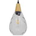 GloboStar® NOAH 01491 Μοντέρνο Κρεμαστό Φωτιστικό Οροφής Μονόφωτο 1 x E27 Γυάλινο με Ξύλο Διάφανο Φ16 x Υ30cm