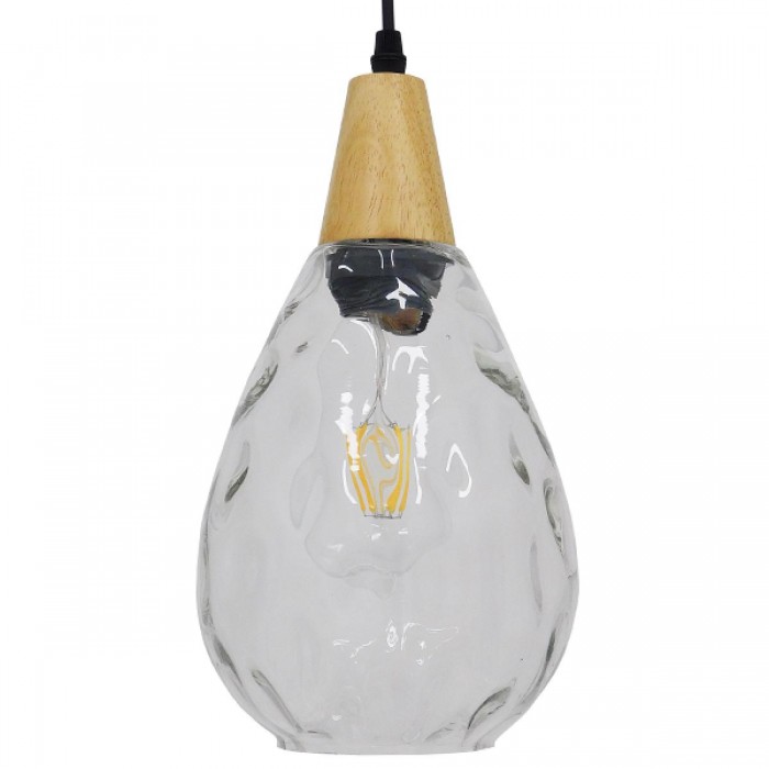 GloboStar® NOAH 01491 Μοντέρνο Κρεμαστό Φωτιστικό Οροφής Μονόφωτο 1 x E27 Γυάλινο με Ξύλο Διάφανο Φ16 x Υ30cm GloboStar® NOAH 01491 Μοντέρνο Κρεμαστό Φωτιστικό Οροφής Μονόφωτο 1 x E27 Γυάλινο με Ξύλο Διάφανο Φ16 x Υ30cm