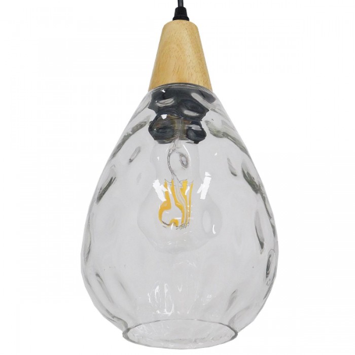 GloboStar® NOAH 01491 Μοντέρνο Κρεμαστό Φωτιστικό Οροφής Μονόφωτο 1 x E27 Γυάλινο με Ξύλο Διάφανο Φ16 x Υ30cm GloboStar® NOAH 01491 Μοντέρνο Κρεμαστό Φωτιστικό Οροφής Μονόφωτο 1 x E27 Γυάλινο με Ξύλο Διάφανο Φ16 x Υ30cm