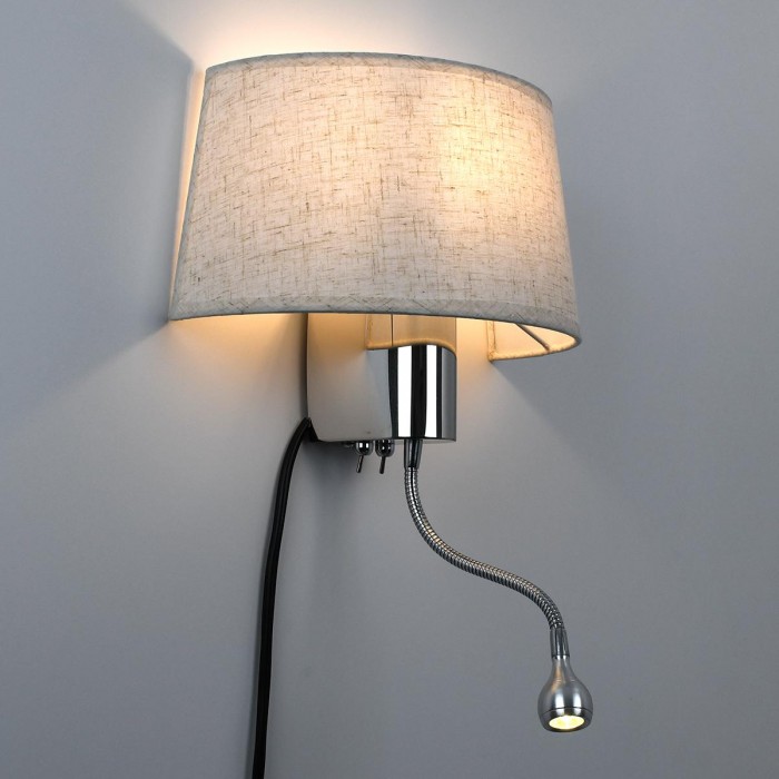 GloboStar® ELEGANT 01493 Μοντέρνο Φωτιστικό Τοίχου Απλίκα Μεταλλικό Χρώμιο Νίκελ με Λευκό Ύφασμα Δίφωτο 1xE27 - Ρυθμίζόμενο Σώμα Σπιράλ με CREE LED 3W Θερμό Λευκό 2700K - Διακόπτες On / Off Μ26.5 x Π15 x Υ43cm GloboStar® ELEGANT 01493 Μοντέρνο Φωτιστικό Τοίχου Απλίκα Μεταλλικό Χρώμιο Νίκελ με Λευκό Ύφασμα Δίφωτο 1xE27 - Ρυθμίζόμενο Σώμα Σπιράλ με CREE LED 3W Θερμό Λευκό 2700K - Διακόπτες On / Off Μ26.5 x Π15 x Υ43cm