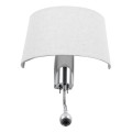 GloboStar® ELEGANT 01493 Μοντέρνο Φωτιστικό Τοίχου Απλίκα Μεταλλικό Χρώμιο Νίκελ με Λευκό Ύφασμα Δίφωτο 1xE27 - Ρυθμίζόμενο Σώμα Σπιράλ με CREE LED 3W Θερμό Λευκό 2700K - Διακόπτες On / Off Μ26.5 x Π15 x Υ43cm