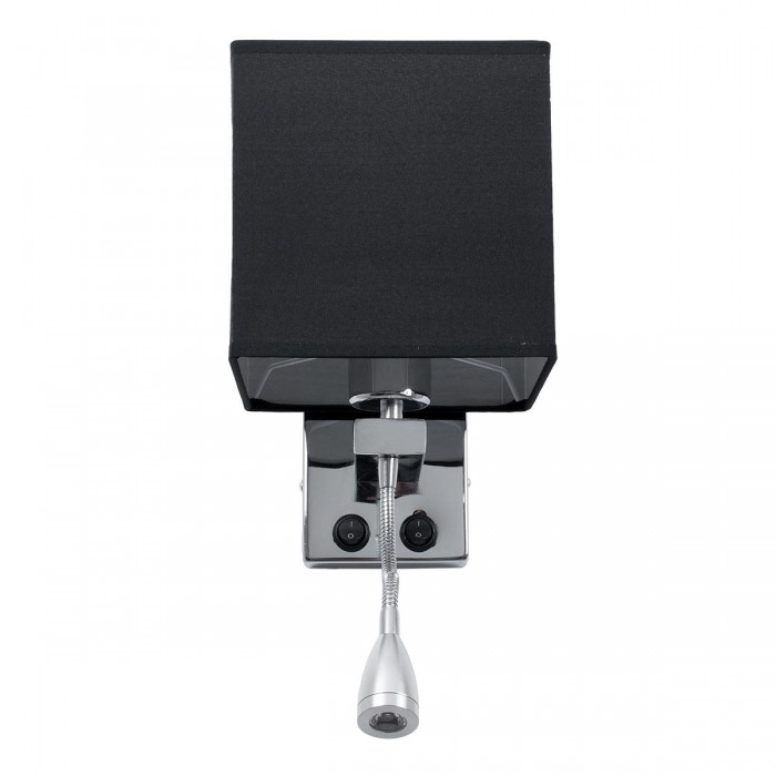 GloboStar® ELEGANT 01494 Μοντέρνο Φωτιστικό Τοίχου Απλίκα Μεταλλικό Χρώμιο Νίκελ με Μαύρο Ύφασμα Δίφωτο 1xE27 - Ρυθμίζόμενο Σώμα Σπιράλ με CREE LED 3W Θερμό Λευκό 2700K - Διακόπτες On / Off Μ17 x Π21 x Υ43cm